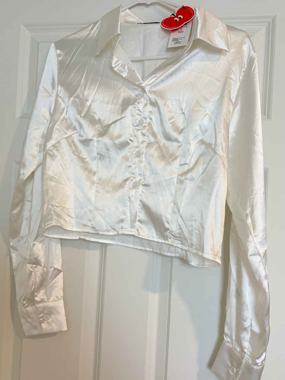 Cider White Satin Button-Down Women's Shirt